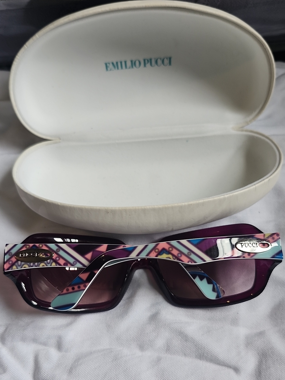 Emilio Pucci Purple Multicolor Geometric Rectangular Sunglasses